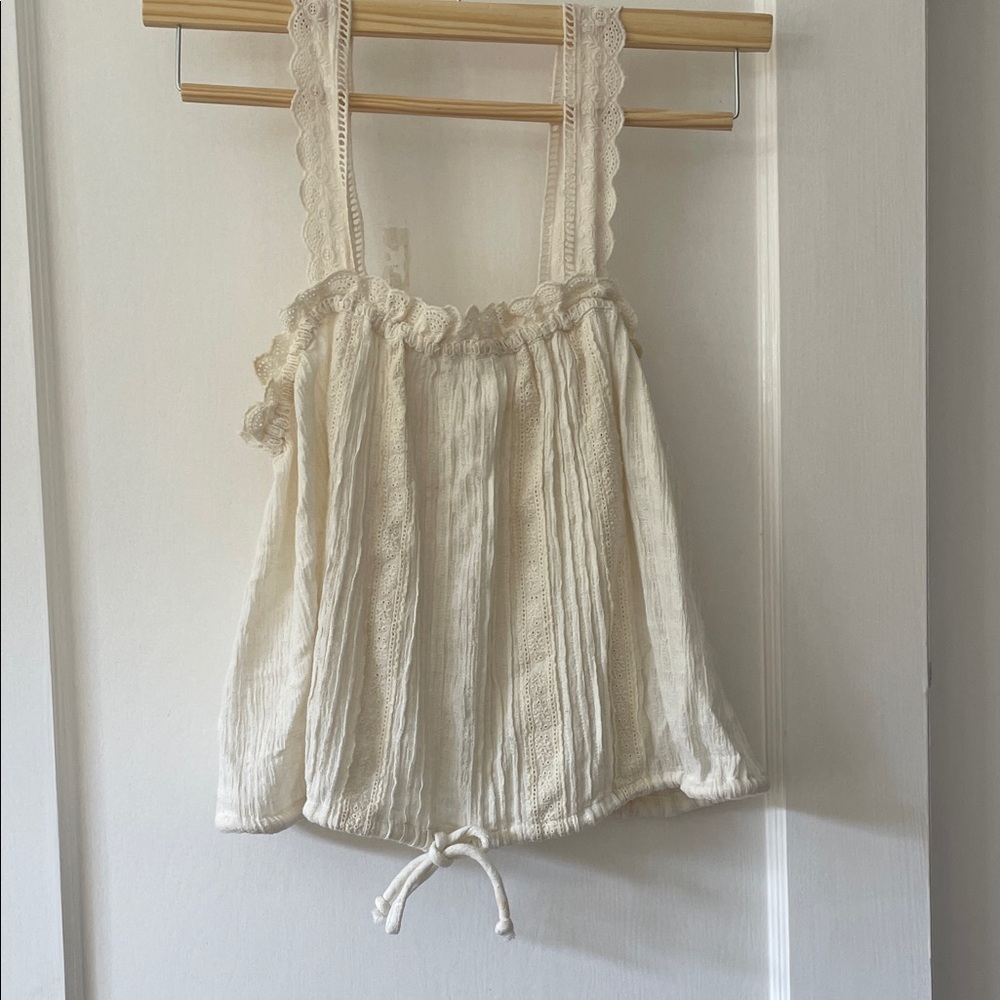 Free People Cream Lace Trim Tank Top
